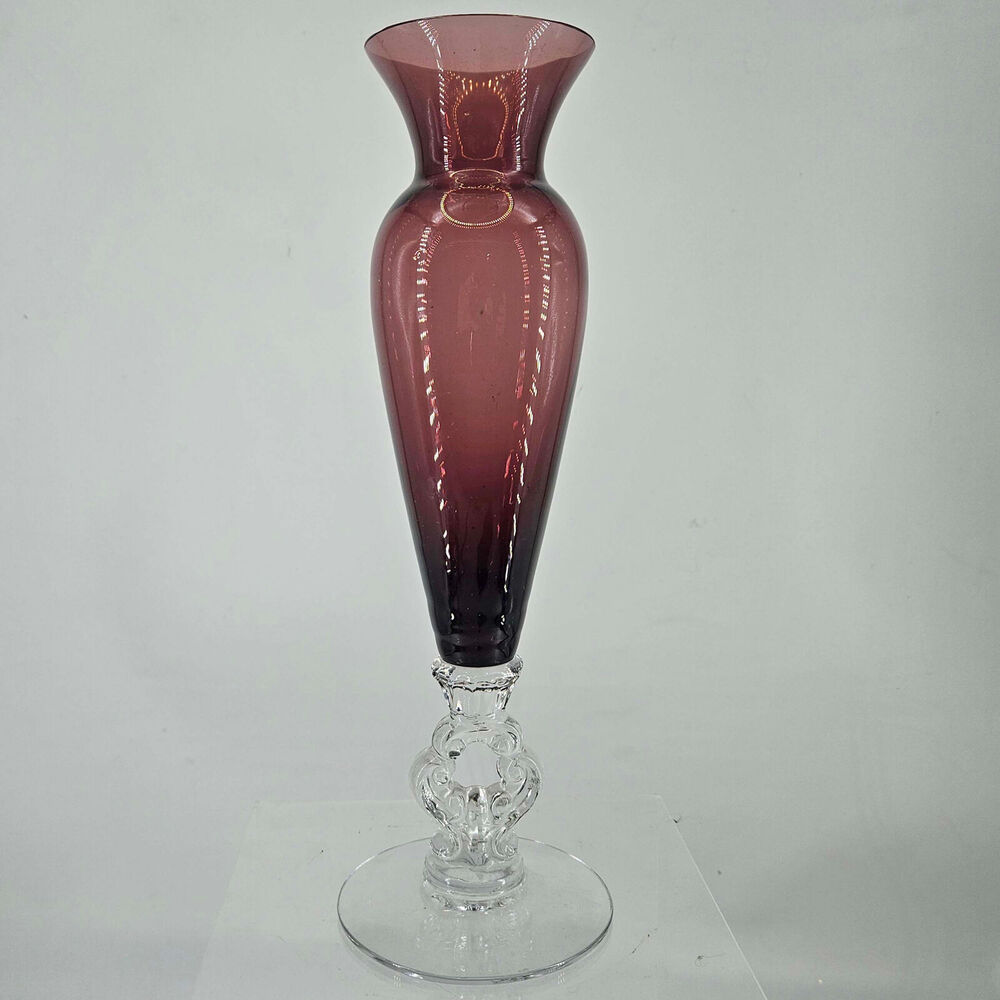 Vintage Cambridge Glass Amethyst Purple Keyhole Vases 10"